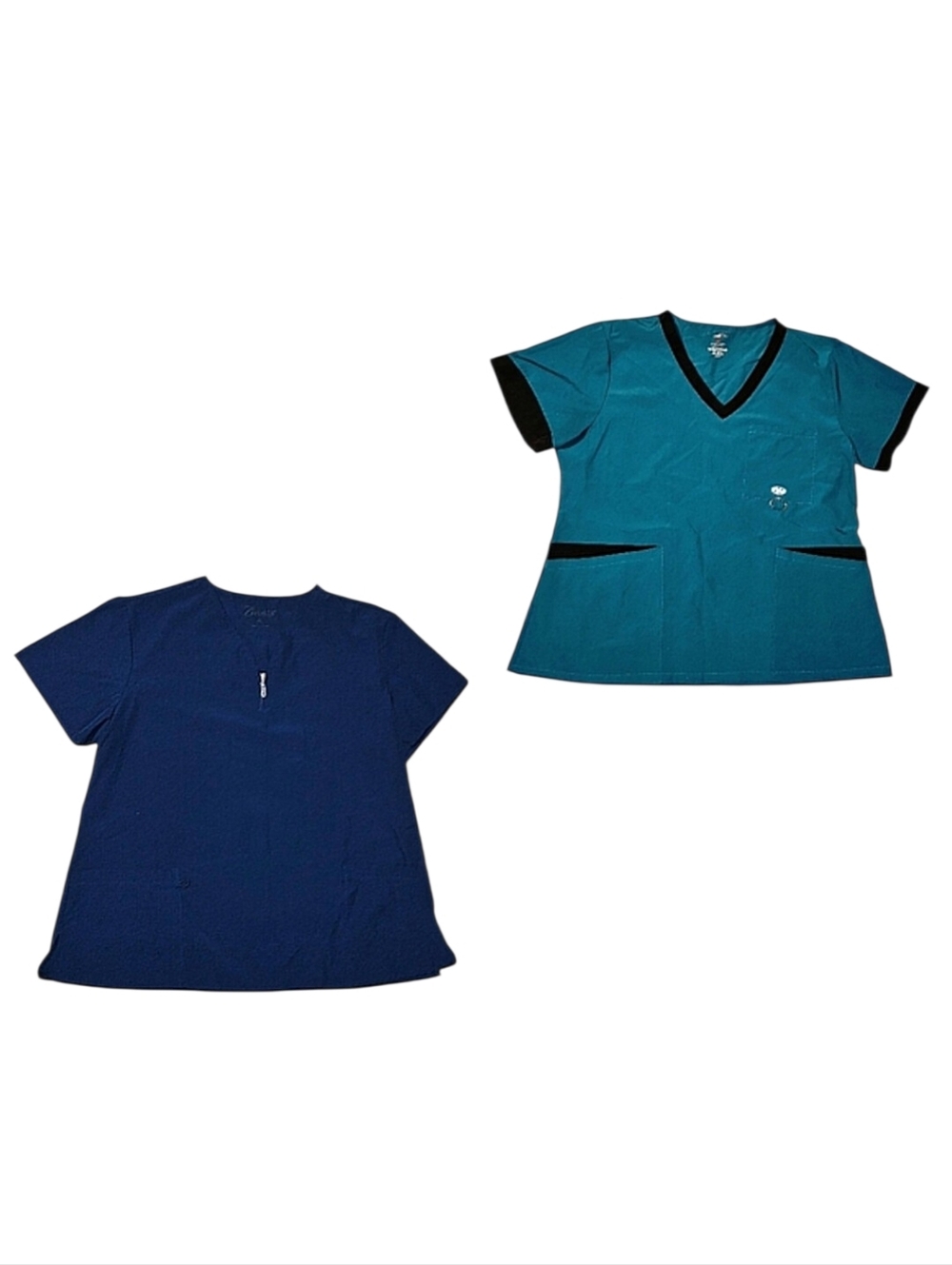 Two Short Sleeve Scrubs Shirts Navy Blue & Teal and Black Size XL